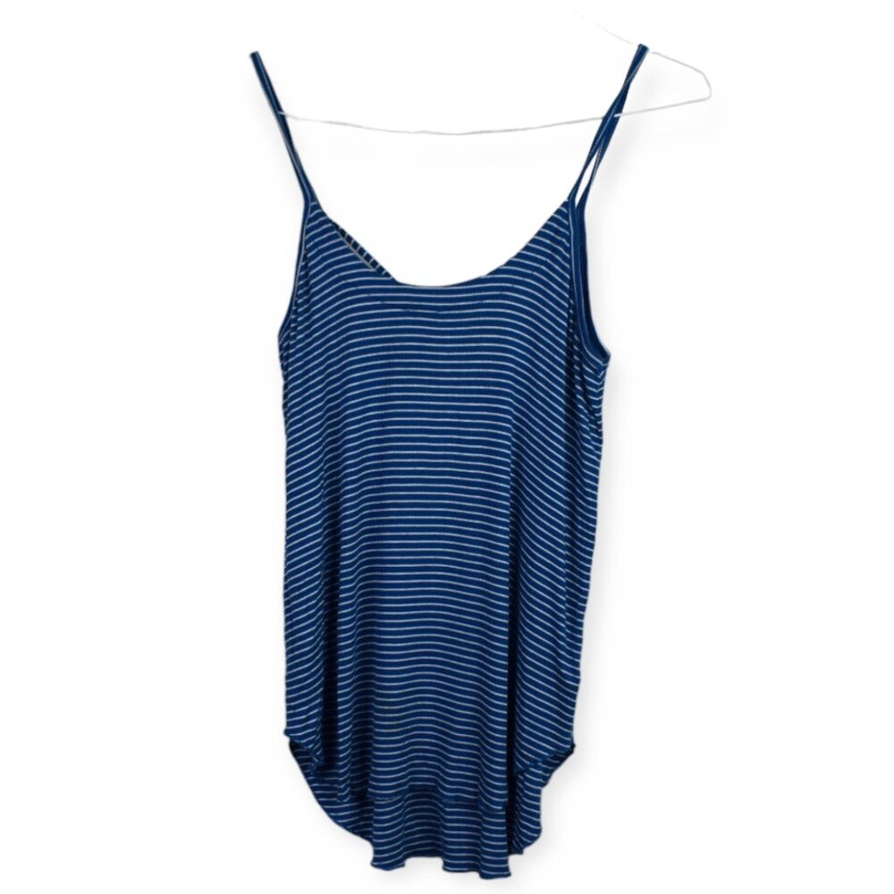 Chasor Tank Top M Womens Blue Striped Rayon Blend Hi Lo Spaghetti Strap